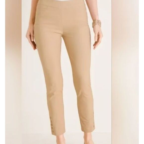 NEW Chico's So Slimming Pants Beige Cropped Pull-On Button Accents Size 0 (4)